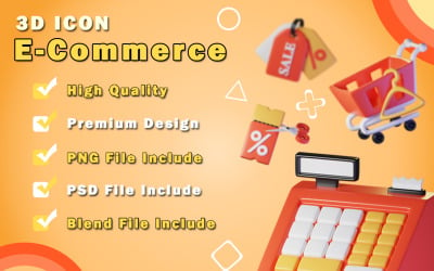 Commercialement - Jeu d&amp;#39;icônes 3D de commerce électronique