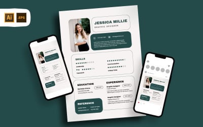 Modello di set di CV per curriculum di graphic designer bianco verde