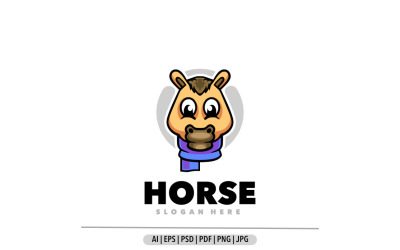 Ilustração de design de logotipo de desenho animado de mascote de cabeça de cavalo