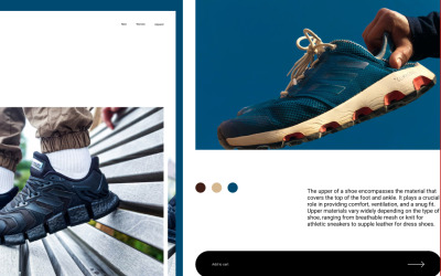 Interfaccia utente e-commerce del marchio di scarpe da ginnastica