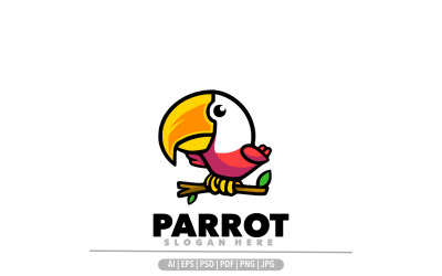 Logotipo de ilustração de desenho animado de mascote de papagaio fofo
