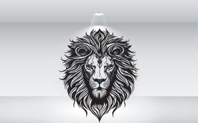 Cabeça de leão moderna com formato vetorial de logotipo de olhos azuis