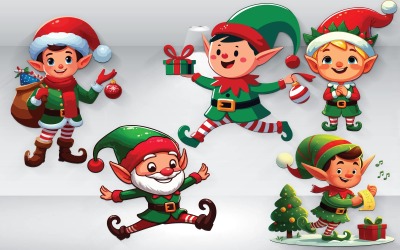 Conjunto de 5 Elfos do vetor de ilustração de Natal