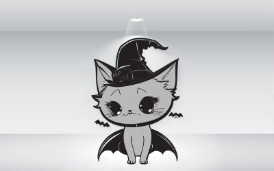 Cute Cat Wearing A Halloween Hat Vector