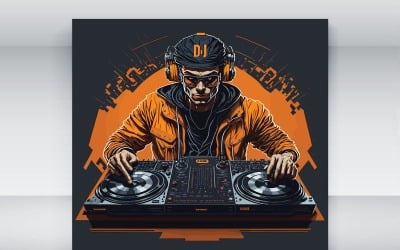 DJ jouant de la musique sur un format vectoriel d&amp;#39;instrument