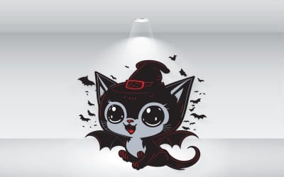 Gato fofo com chapéu de Halloween