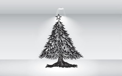 Julgran svartvit vektor
