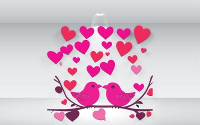 Két szerelem madár szívvel Valentin illusztráció vektor fájl
