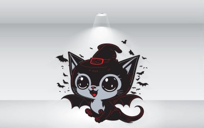 Roztomilá Kočka Nosí Halloween Klobouk
