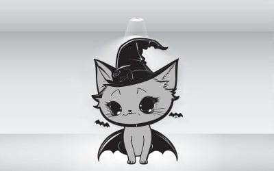 Vetor de gato fofo usando um chapéu de Halloween