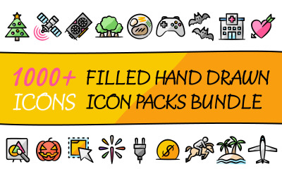 Drawiz-bundel - Verzameling van multifunctionele iconenpakketten in gevulde handgetekende stijl