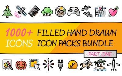 Drawniz Bundle – Sammlung vielseitiger Icon-Pakete im gefüllten handgezeichneten Stil