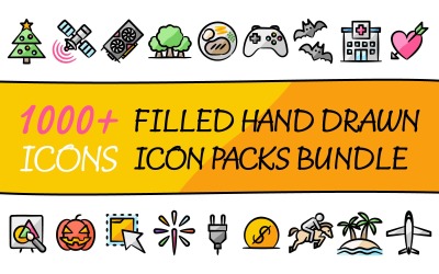 Drawniz Bundle – Többcélú ikoncsomagok gyűjteménye töltött kézzel rajzolt stílusban