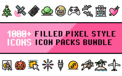 Pixliz-Bundle – Sammlung von Mehrzweck-Icon-Paketen im Filled-Pixel-Stil
