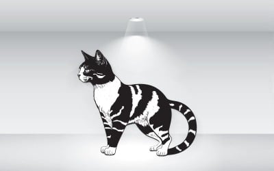 Ilustración De Contorno De Gato Vector Blanco Y Negro