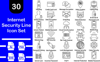 Internet Security Line Icon Set