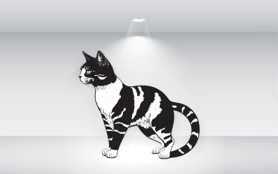Кошка. Контурная иллюстрация. Черно-белые векторные иллюстрации.