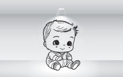 Ładny mały chłopiec czarny zarys wektor ilustracja
