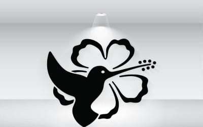 Colibrí con un vector de logotipo de flor