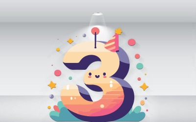 Ilustración de Vector de cumpleaños número 3