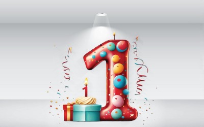 Номер один для дня народження зі свічкою та торт вектор