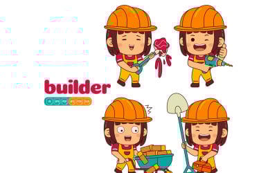 Cute Builder Girl Vector Pack #02