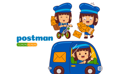 Cute Postman Girl Vector Pack #02