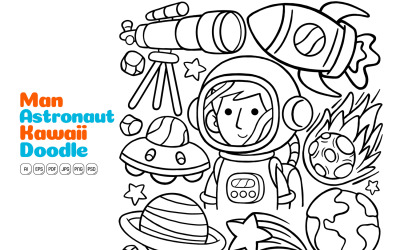 Man Astronaut Kawaii Doodle Vector Illustration Line Art