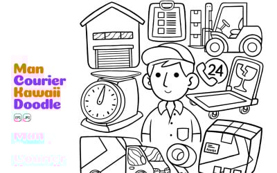 Homme Coursier Kawaii Doodle Illustration Vectorielle Dessin Au Trait