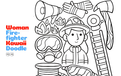 Donna pompiere Kawaii Doodle Vector Illustration Line Art