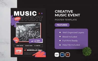 Cartel de evento de música creativa.
