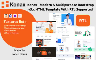 Konax - Modern &amp;amp; Multipurpose Bootstrap v5.x HTML-mall med stöd för RTL