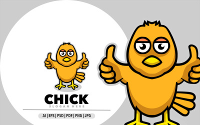 Logotipo de diseño de dibujos animados de mascota divertida de pollito