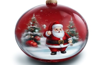 Kırmızı Noel Topu Şeffaf Temperli Cam, İçinde Noel Baba ve Noel Ağacı