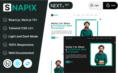 Snapix - Modelo Modern Tailwind CSS de portfólio pessoal React Nextjs