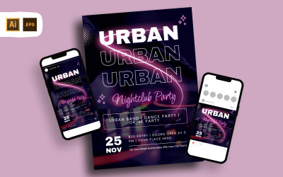 Modèle de Flyer de fête urbaine au néon violet