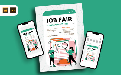 Modèle de flyer pour le salon de l&amp;#39;emploi blanc et vert de l&amp;#39;an 2000