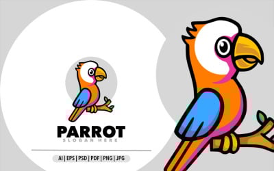 Cute parrot mascot cartoon logo design illustration