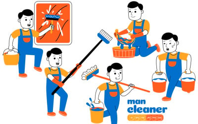 Paquete de vectores de limpiador de casa de hombre #03