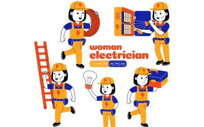 Kadın Elektrikçi Vektör Paketi #01