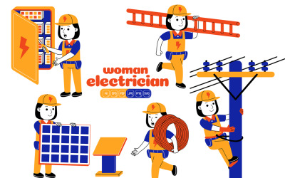 Kvinna Elektriker Vektor Pack #05