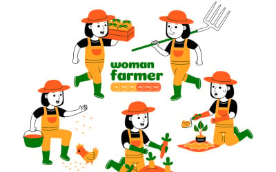 Paquete de vectores de mujer granjera #01