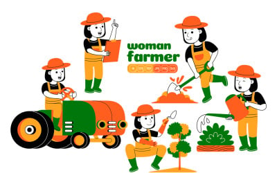 Paquete de vectores de mujer granjera #03