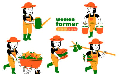 Paquete de vectores de mujer granjera #04