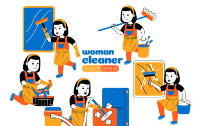 Paquete de vectores de limpiador de casa de mujer #01