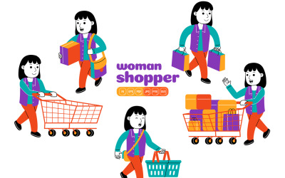 Kadın Alışverişçi Vektör Paketi #01