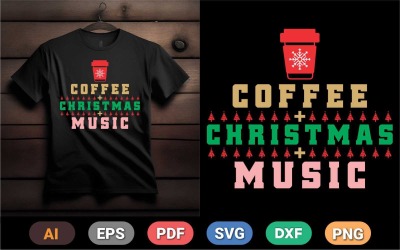 Camiseta Presente de Natal para amantes de café e música de Natal