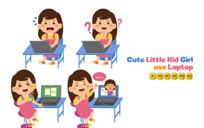 Słodkie małe dziecko dziewczynka korzysta z laptopa wektor #01