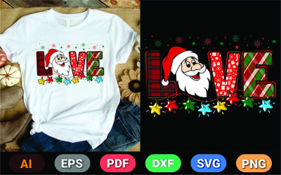 Design de camiseta com amor de Natal com chap?u de Papai Noel
