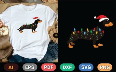 Diseño de camiseta de perro navideño con gorro de Papá Noel y luces